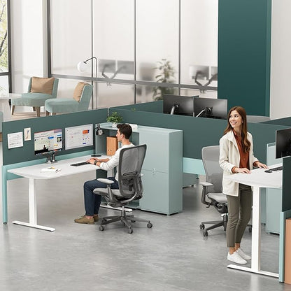 Pro 3 Stages Dual Motor 59 x 30 in Electric Standing Desk with One Piece Desktop, Adjustable Height, Sit to Stand Up Desk for Home Office, Work Study, Black Frame & White Desktop (2 Packages)