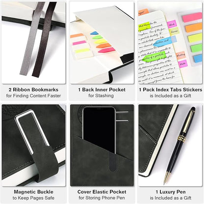 Lined Notebook Journal for Men Women, 365 Pages Numbered College Ruled Notebook, Hardcover Leather Journal with Pen & Gift Box, Thick Daily Diary, Professional Notebooks for Work, School, Business, A5