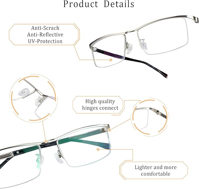 LifeArt Blue Light Blocking Glasses, Anti Eyestrain, Computer Reading Glasses, Gaming Glasses, TV Glasses for Women Men, Stylish Unisex Alloy Square Frame (Silver, +1.75 Magnification)