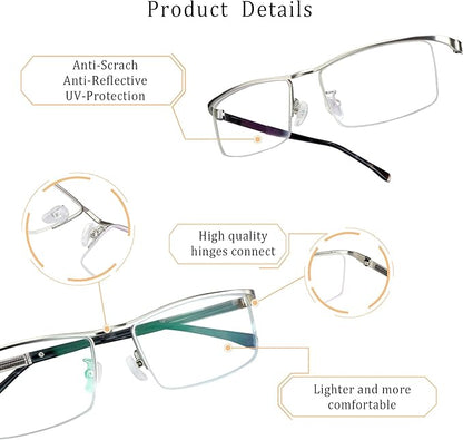 LifeArt Blue Light Blocking Glasses, Anti Eyestrain, Computer Reading Glasses, Gaming Glasses, TV Glasses for Women Men, Stylish Unisex Alloy Square Frame (Silver, +1.50 Magnification)