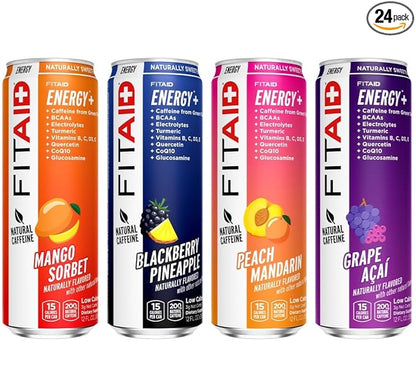 LIFEAID FITAID Energy Drink, 200mg Natural Caffeine, Keto, 15 Calories, Variety Pack, BCAAs, Quercetin, Electrolytes, Omega-3s, Paleo, Vegan & Gluten-Free, 12-oz. cans (Pack of 24)