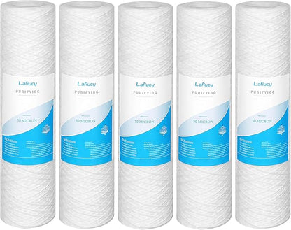 50 Micron 10" x 2.5" String Wound Sediment Water Filter Cartridge,5 Pack,Whole House Sediment Filtration, Universal Replacement for Most 10 inch RO Unit