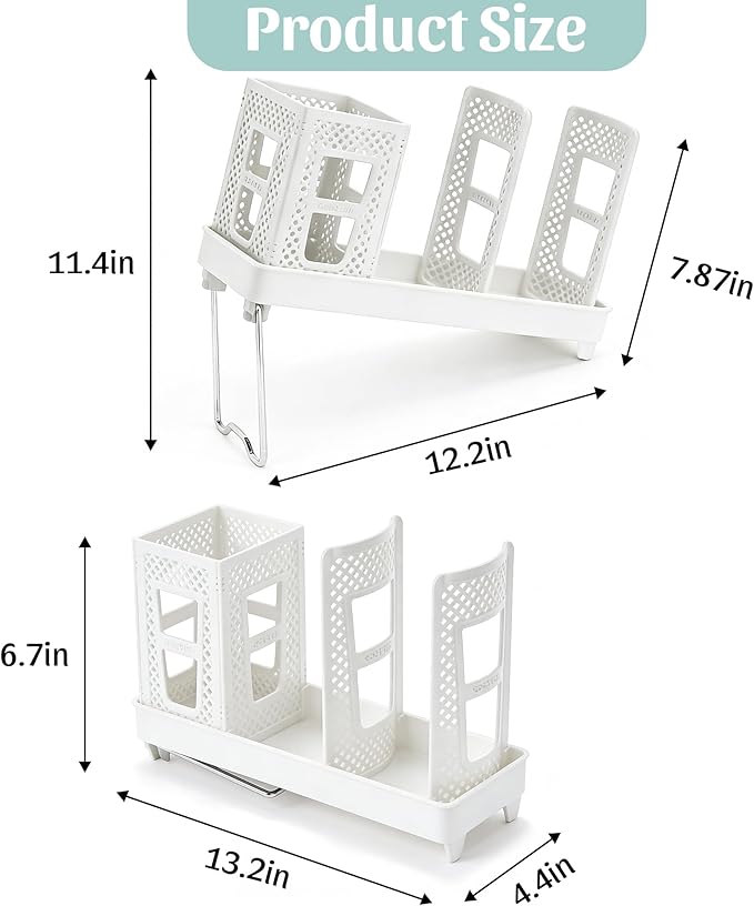 Coffee Cup Dispenser with Straws Holder, Plastic Coffee Cup and Lid Holder, 5-20oz Disposable Paper Cups Organizer for Countertop, Station, Bar, Office, Restaurant, Breakroom (White)