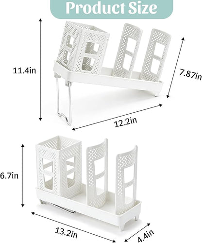Coffee Cup Dispenser with Straws Holder, Plastic Coffee Cup and Lid Holder, 5-20oz Disposable Paper Cups Organizer for Countertop, Station, Bar, Office, Restaurant, Breakroom (White)