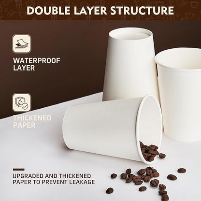 YEEHAW 8 oz 500 Pack Disposable Paper Coffee Cups, White Hot Drinking Cups for Hot Coffee, Hot Liquid, Ideal for Cafes, Bistros, Businesses and Family