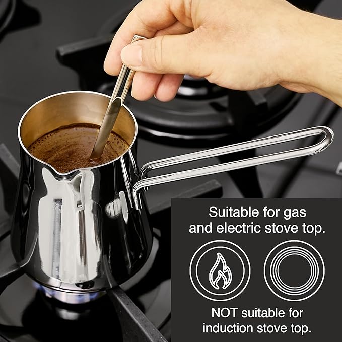 Crystalia Turkish Coffee Pot 18/10 Stainless Steel, Stove Top Tea Maker, Milk Warmer, Greek Arabic Coffee Cezve Briki, 23 2/3 oz (700 ml) (Silver, Large)