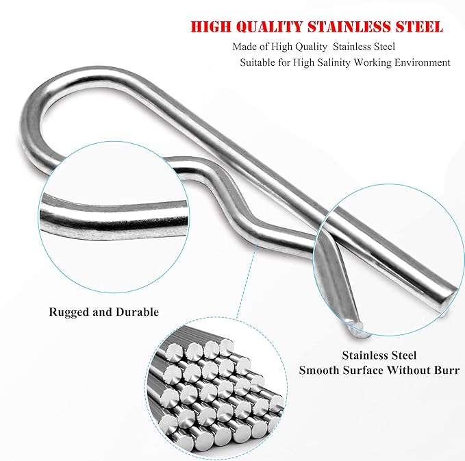 2 Pcs Heavy Duty Stainless Steel Cotter Pin R Clip Large Spring Retaining Wire Hair Pins Hitch Pin Clips Large Carter Pins for Trailer Pin Clips Lock System M5x100 keeper 4 inch Pin Keeper Pins
