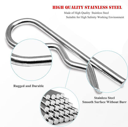 2 Pcs Heavy Duty Stainless Steel Cotter Pin R Clip Large Spring Retaining Wire Hair Pins Hitch Pin Clips Large Carter Pins for Trailer Pin Clips Lock System M5x100 keeper 4 inch Pin Keeper Pins