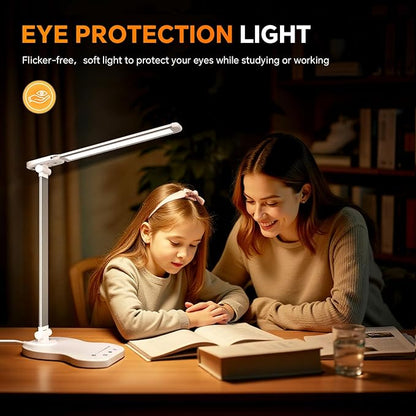 Desk Lamps for Home Office, Dimmable LED Desk Lamp, 5 Color Modes, 10 Brightness, Touch Desk Light with USB Charging Port for Nail Craft Puzzle Sewing Study - Black