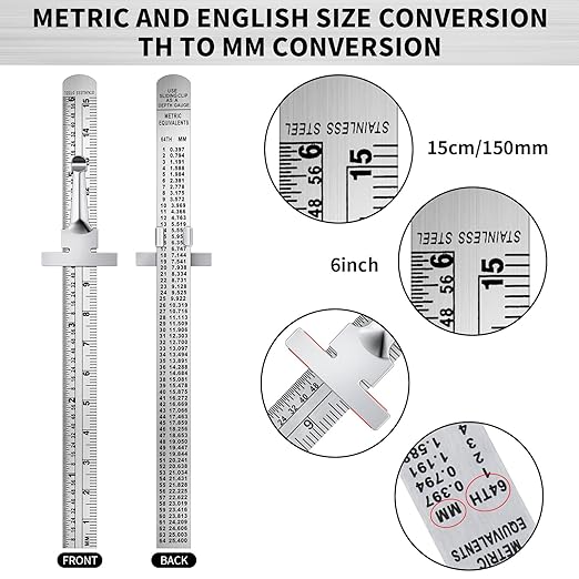 15 Pieces 6 Inch 15 cm Pocket Ruler Flexible Precision Stainless Steel Ruler with Detachable Clips Stainless Steel Pocket Clip Scale Gauge Metric British System