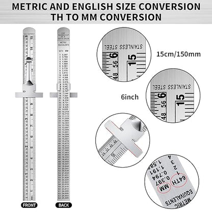 30 Pieces 6 Inch 15 cm Pocket Ruler Flexible Precision Stainless Steel Ruler with Detachable Clips Stainless Steel Pocket Clip Scale Gauge Metric British System