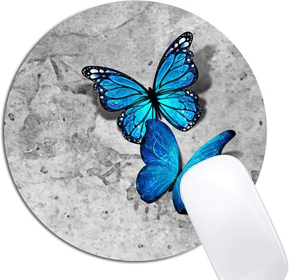 Blue Monarch Butterflies Gray Stone Watercolor Mouse Pad Round Non-Slip Rubber Mousepad Laptop Office Computer Decor Cute Desk Accessories Customized Design Mouse Pad