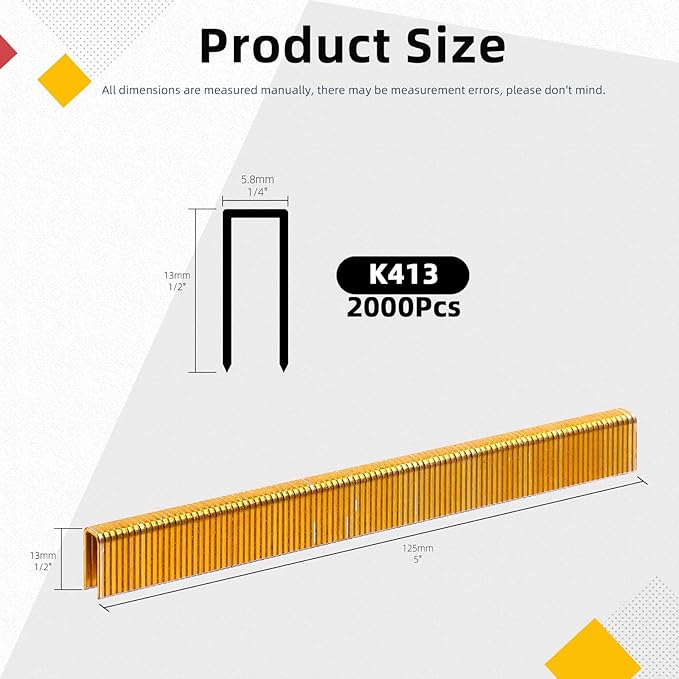 Hilitchi 2000Pcs 1/2 Inch 18 Gauge Narrow Crown Staples, Gold Brad Nails Gun Nails 18 Gauge Galvanized Finish Staples with Storage Case