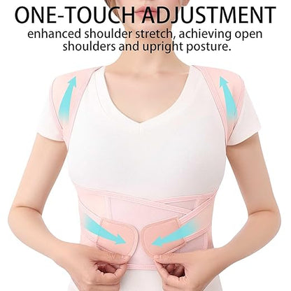 Posture Corrector for Women and Men Plus Size Full Back Support Brace Straightener Scoliosis Spine Upper Back Pain Relief Adjustable Shoulder Instant Posture Corrector with Hunchback Pink XX-Large