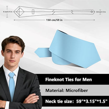 Fineknot Black Ties for Men, Formal Neckties for Men, Solid Color Mens Ties for Business, Wedding, Party, Mens Neck Tie