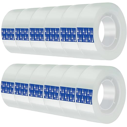 Transparent Tape Refills,12 pcs,3/4 x 28yd-1 inch Core, Clear Tape Rolls for Office, Home, School