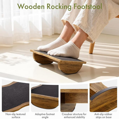 Ergonomic Wooden Footrest for Under Desk,Foot Rest with Anti-Slip Surface,Comfortable Desk Foot Stool for Office Home Gaming,Improve Posture & Promote Blood Circulation