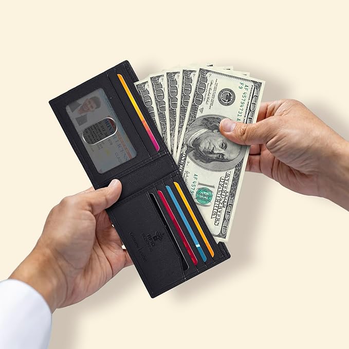 Oak Leathers Slim Leather Wallet for Men - RFID Wallets Credit Card Holder Ultra Thin Gift for Mens, Front Pocket Minimalist Design