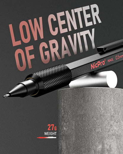 Nicpro 0.5 mm & 0.7 mm Mechanical Pencil Set with Case, MP2000 Metal Artist Mechanical Pencil With 6 Tube HB 2B Lead Refills, Eraser, Weatherproof Barrel for Outdoor Writing Drafting Sketching