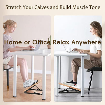 Under Desk Foot Stool Wood-Adjustable Ergonomic Foot Rest- 7 Adjustable Angles Wood Desk Footrest, Under Desk Foot Rest for Office Leg Rest - Natural-with Blue Cushions