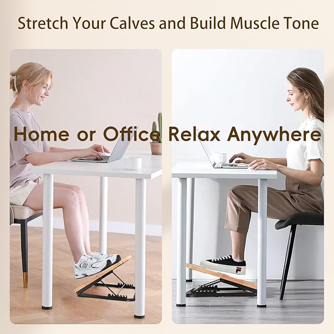 Wood Footrest Adjustable Ergonomic Foot Rest- Under Desk 7 Adjustable Angles Wood Under Desk Footrest, Foot Rest for Office Home - Natural-with Gray Silicone Cushions