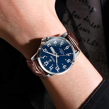 Watches for Men Leather Large Arabic Numerals Mens Watches Waterproof Band with Date Quartz Men's Wrist Watch
