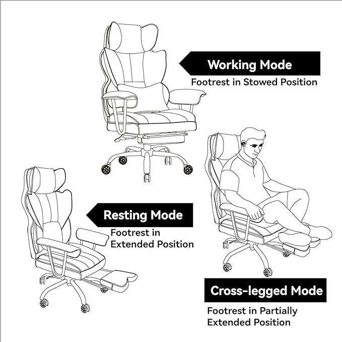 Efomao Big and Tall Office Chair 400lbs – PU Leather Executive Office Chair with Lumbar Support & Leg Rest, Heavy-Duty Computer Chair for Home Office, White