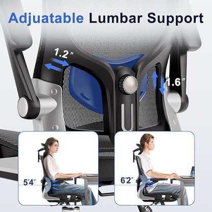 Ergonomic Office Chair，Mesh Seat Cushion with 3D Armrests and 3D Headrest, Adjustable Lumbar Support with Rocking Function, SGS Class 4 Gas Clylinder，Black
