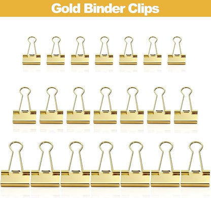 Fasmov 174 Pcs Gold Binder Clips Paper Clamps, Assorted Sizes Paper Clamps Clips (Small, Medium, Large), Office Clip with Container, Binder Clip for Office School and Home Supplies