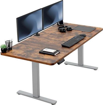 VIVO Electric 60 x 30 in Rustic Standing Desk, Memory Height Adjustment, 1B Series, Vintage Brown Top Gray Frame, DESK-KIT-1G6N-30