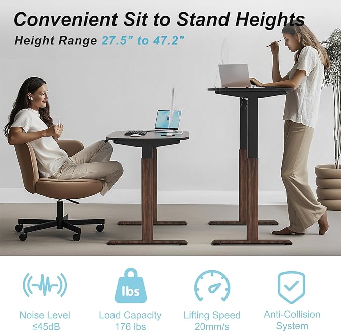 Oval Leg Electric Standing Desk, 48x24 Inch Whole-Piece Oval Desktop, Height Adjustable Sit Stand Workstation for Home Office, Walnut (55x24)