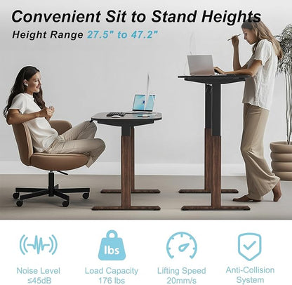 Oval Leg Electric Standing Desk, 48x24 Inch Whole-Piece Oval Desktop, Height Adjustable Sit Stand Workstation for Home Office, Walnut (55x24)