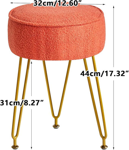 IBUYKE Teddy Velvet Round Footrest Stool Ottoman, Makeup Vanity Stool Side Table, Velvet Dressing Table Seat, Pouf Couch Stool, for Living Room Bedroom, Orange WBD009J