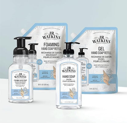J.R. Watkins Gel Hand Soap Refill, Moisturizing Hand Wash, Alcohol-Free, Cruelty-Free, Ocean Breeze, 34 Fl Oz, 3 Pack
