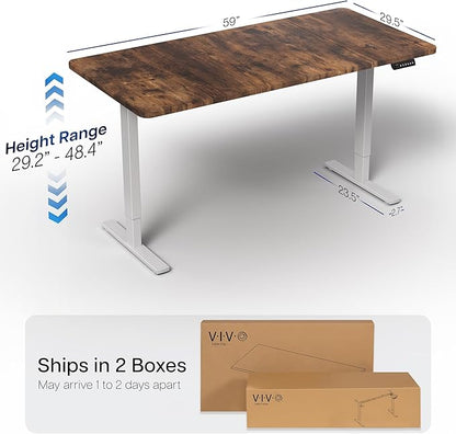 VIVO Electric 60 x 30 in Rustic Standing Desk, Memory Height Adjustment, 1B Series, Vintage Brown Top Gray Frame, DESK-KIT-1G6N-30
