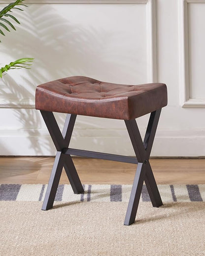 IBUYKE U-Shaped PU Vanity Stool, Square Makeup Chair with X-Leg, Ottoman Seat Footrest Stool, Multi-Use as Small Side Table, for Bedroom, Living Room, Dark Brown WBD019Z