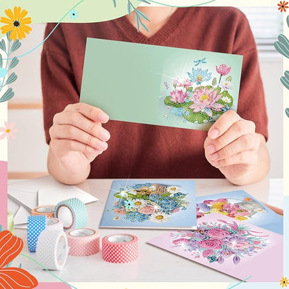 Saillong 12 Pack Flower Diamond Painting Greeting Card Kits DIY Pastel Flower Diamond Art Cards with Envelopes Floral 5d Rhinestones Paint Card for Adults DIY Craft Family Friend Birthday Xmas Gifts