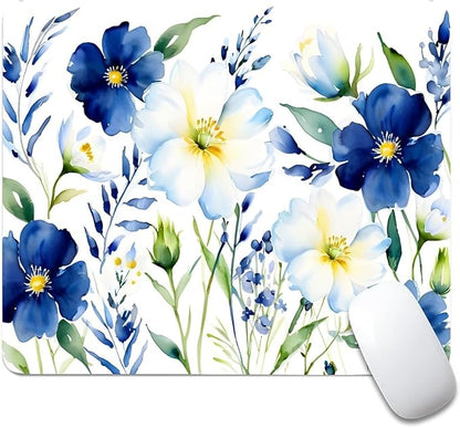 Square Mouse Pad White Blue Flowers 1, Personalized Premium-Textured Custom Mouse Mat Design, Washable Mousepad Cloth, Non-Slip Rubber Base Computer Mouse Pads for Wireless Mouse