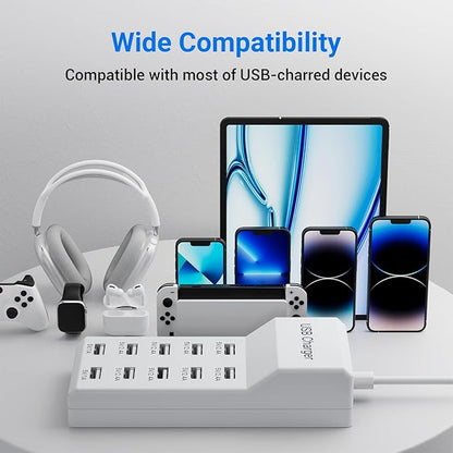 10-Port USB Charger Station, 50W10A Multiport Charger Hub for iPhone, Galaxy, iPad & More, 3.3FT