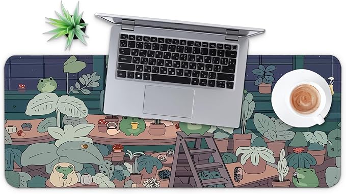 MAY FLOWER Large Gaming Mouse Pad, Full Keyboard Mat, Long Laptop Mousepad, Computer Mouse Mat for Home and Office, Anti-Slip Rubber Base, 31.5 x 11.8 Inches (Green Frog)
