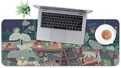 MAY FLOWER Large Gaming Mouse Pad, Full Keyboard Mat, Long Laptop Mousepad, Computer Mouse Mat for Home and Office, Anti-Slip Rubber Base, 31.5 x 11.8 Inches (Green Frog)
