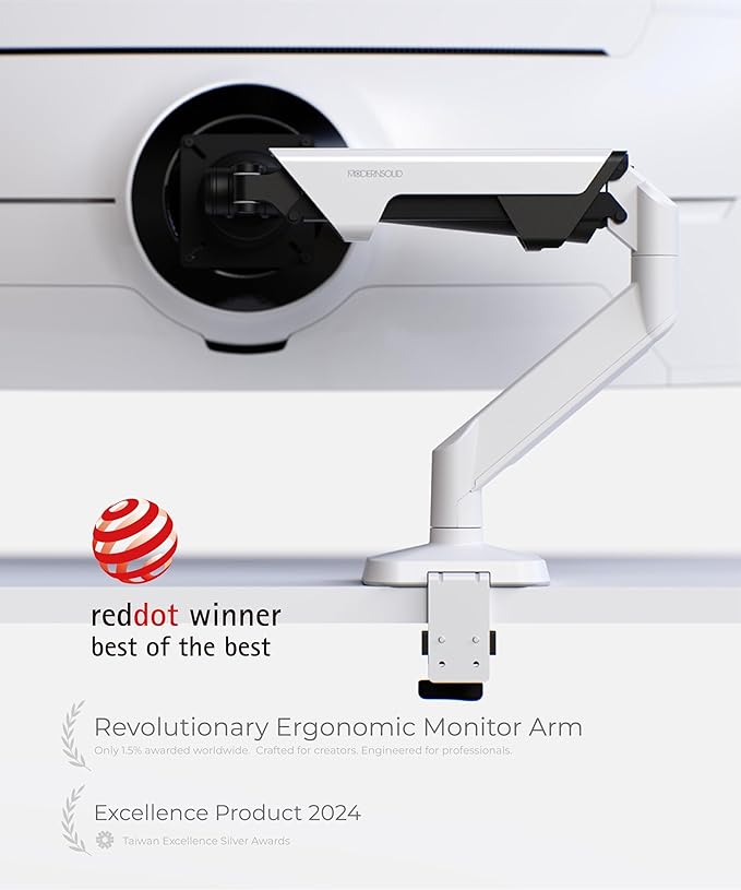 Heavy Duty Ultrawide Monitor Arm with RGB Lighting & USB Charging, Fits 34 to 49 inch Curved Screens, Supports 14 to 38 lbs, Adjustable Desk Mount, Compatible with Gaming Setup, White