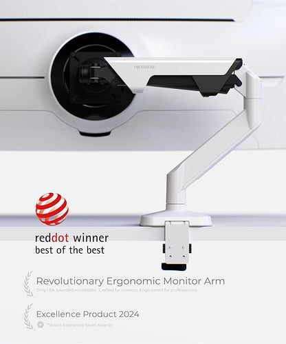 Heavy Duty Ultrawide Monitor Arm with RGB Lighting & USB Charging, Fits 34 to 49 inch Curved Screens, Supports 14 to 38 lbs, Adjustable Desk Mount, Compatible with Gaming Setup, White