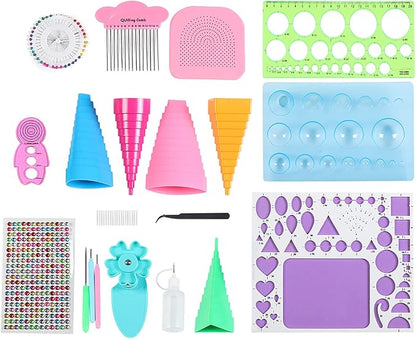SparkFeng Handmade Paper Quilling Tool Kit, DIY Paper Craft Rolling Kit with Tweezers Beads Needle and Templates, Filigree Paper Craft Accessories for Card Making Scrapbooking Decoration