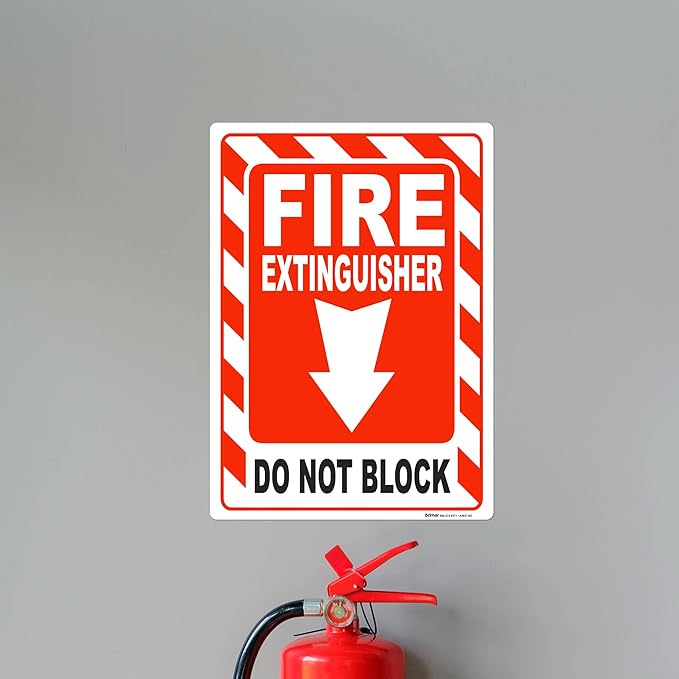 Brimar - 7 x 10" - Fire Extinguisher Do Not Block Sign - 3.5 Mil InfiniStick™ Vinyl Label - Fire Safety Compliant - Easy Installation