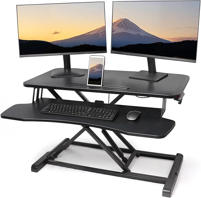 Standing Desk Converter, Height Adjustable Sit Stand Riser with Keyboard Tray for Home Office,Stand Up Desk Riser, 31.5"，28.6lbs Weight Capacity, Black