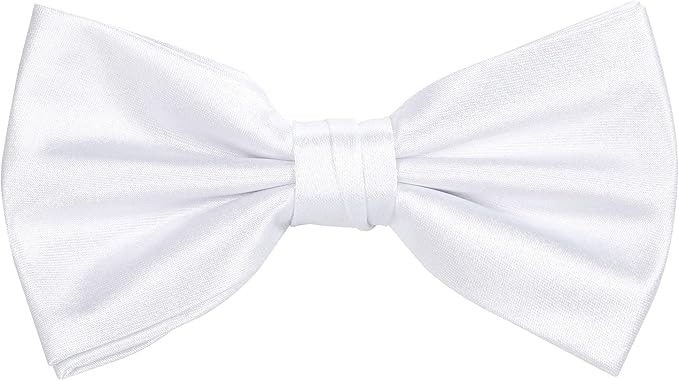 TIE G 5pcs Tie Set in WHITE OR BLACK GIFT BOX: Solid Color Necktie, Satin Bow Tie, Pocket Square, Lapel, Cuff Links