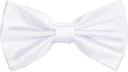 TIE G 5pcs Tie Set in WHITE OR BLACK GIFT BOX: Solid Color Necktie, Satin Bow Tie, Pocket Square, Lapel, Cuff Links