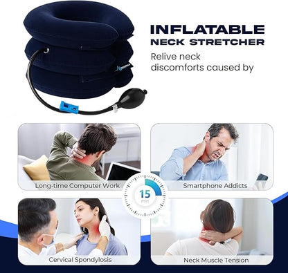 Neck Stretcher, Cervical Traction Device, Neck Traction Device for Neck Pain Relief, Adjustable Inflatable Neck Stretcher Cervical Traction and Neck Brace, Neck Decompression Home Use (Blue)