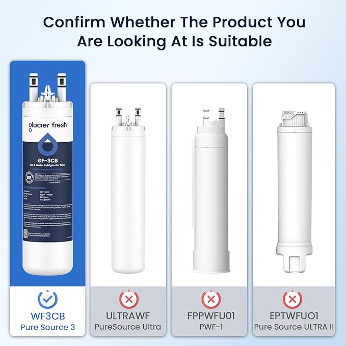 GLACIER FRESH WF3CB Refrigerator Water Filter Replacement for PureSource 3, 706465, WF425, PS3412266, AP4567491, 242017800 Refrigerator Water Filter, Pack of 3